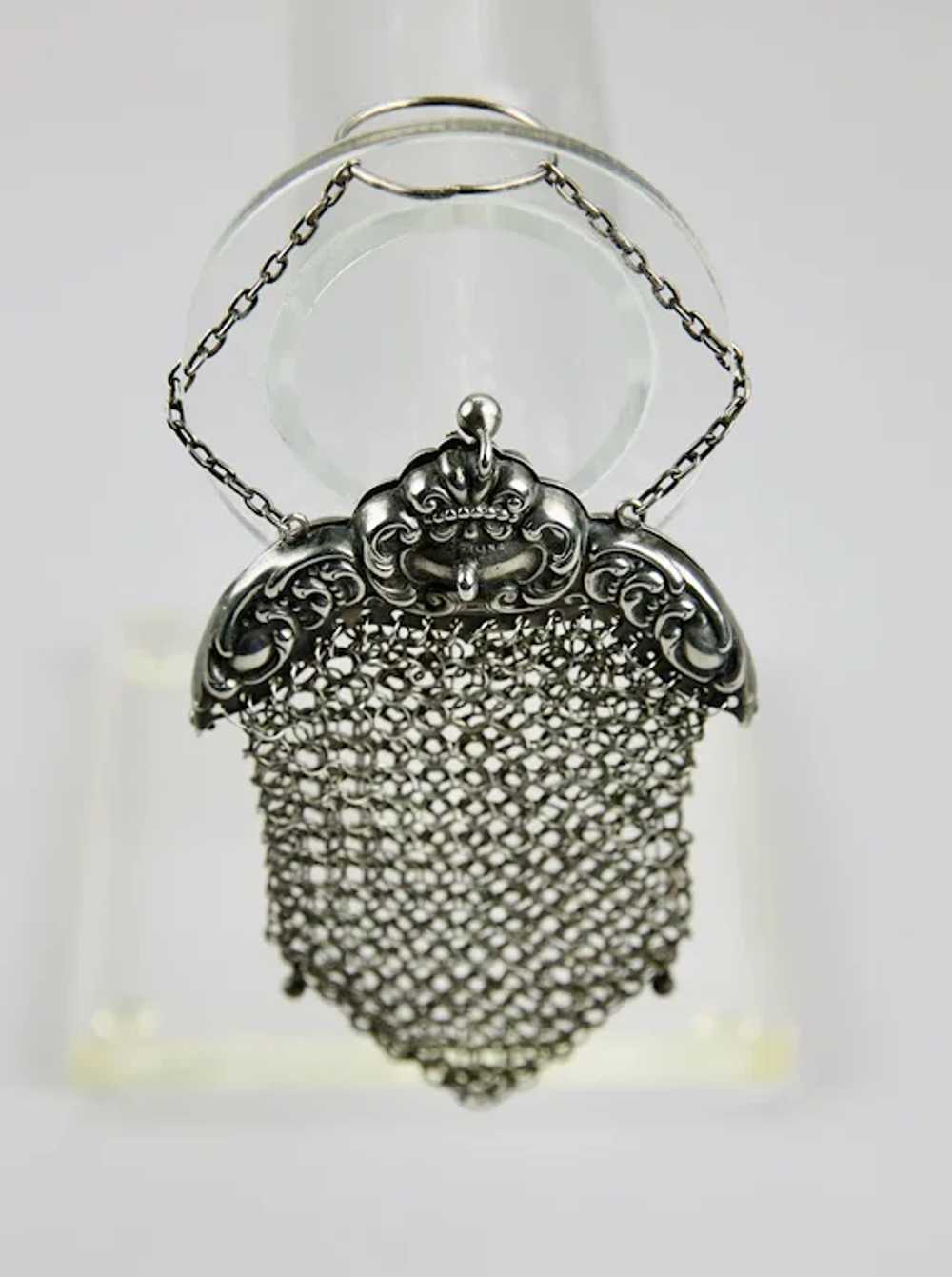 Chatelaine Chain Mail Purse Sterling Silver Hangi… - image 4