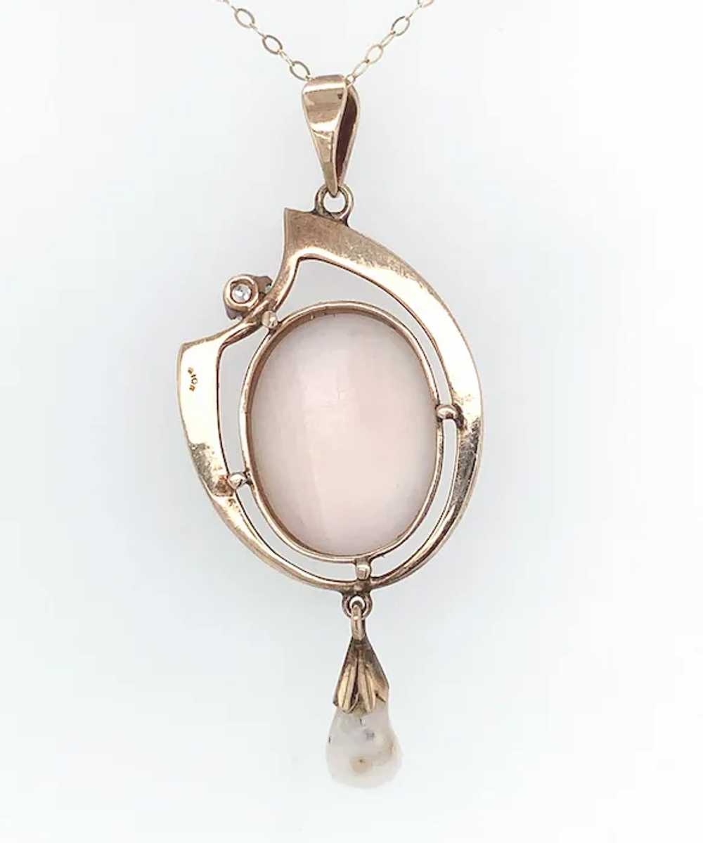 10K Angel Skin Shell Cameo & Diamond Pendant - image 2