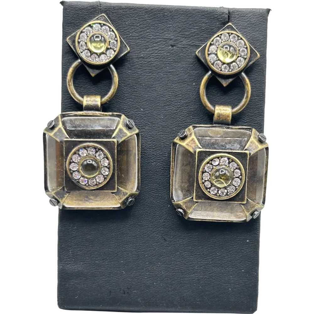 Vintage Pierced Dangles Earrings Geometric Art De… - image 1