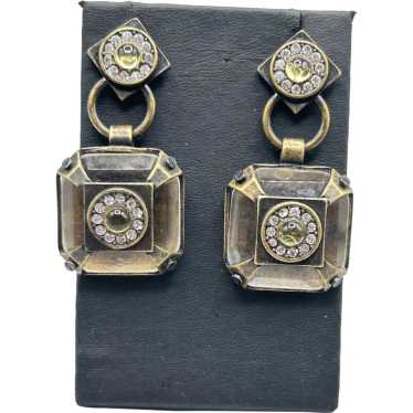 Vintage Pierced Dangles Earrings Geometric Art De… - image 1