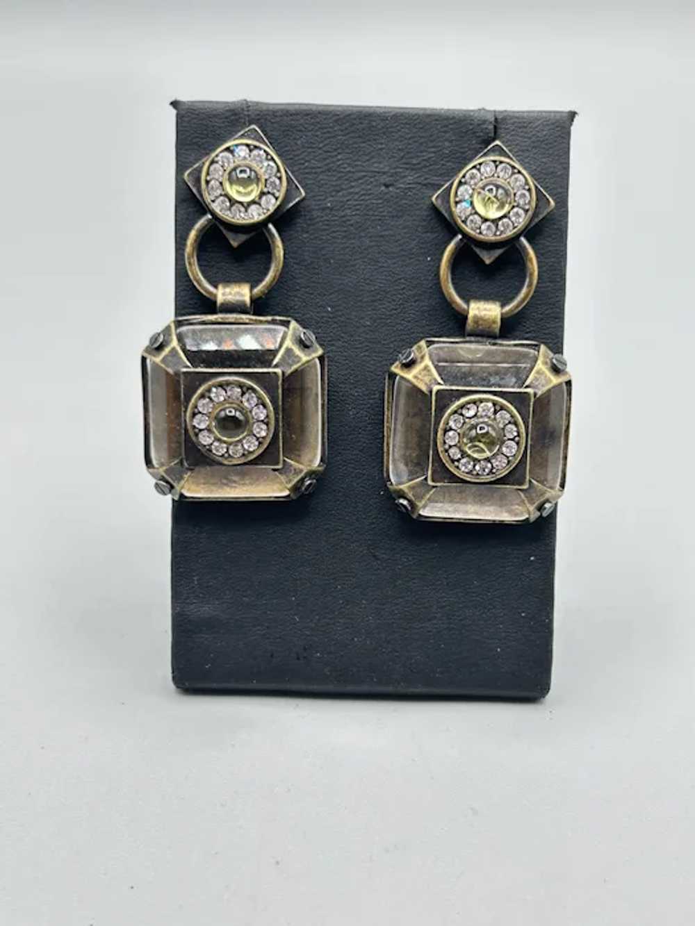 Vintage Pierced Dangles Earrings Geometric Art De… - image 2