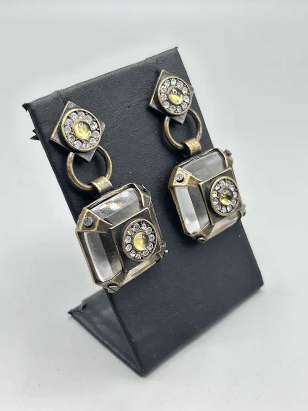 Vintage Pierced Dangles Earrings Geometric Art De… - image 3