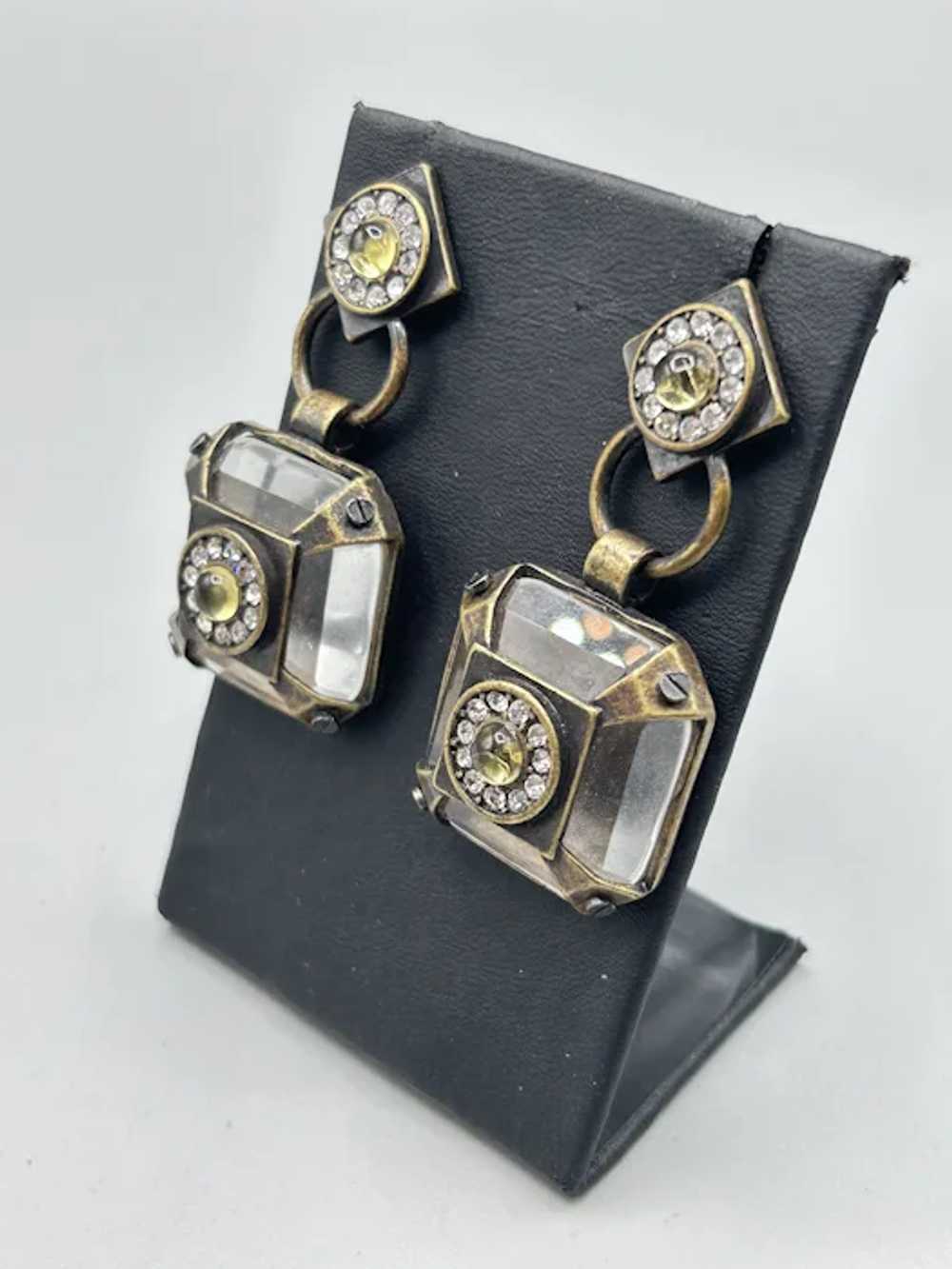 Vintage Pierced Dangles Earrings Geometric Art De… - image 4