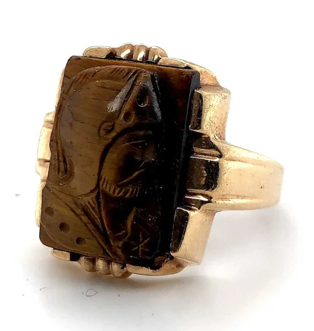 10K Tiger's Eye Quartz Cameo Men's Ring - image 2