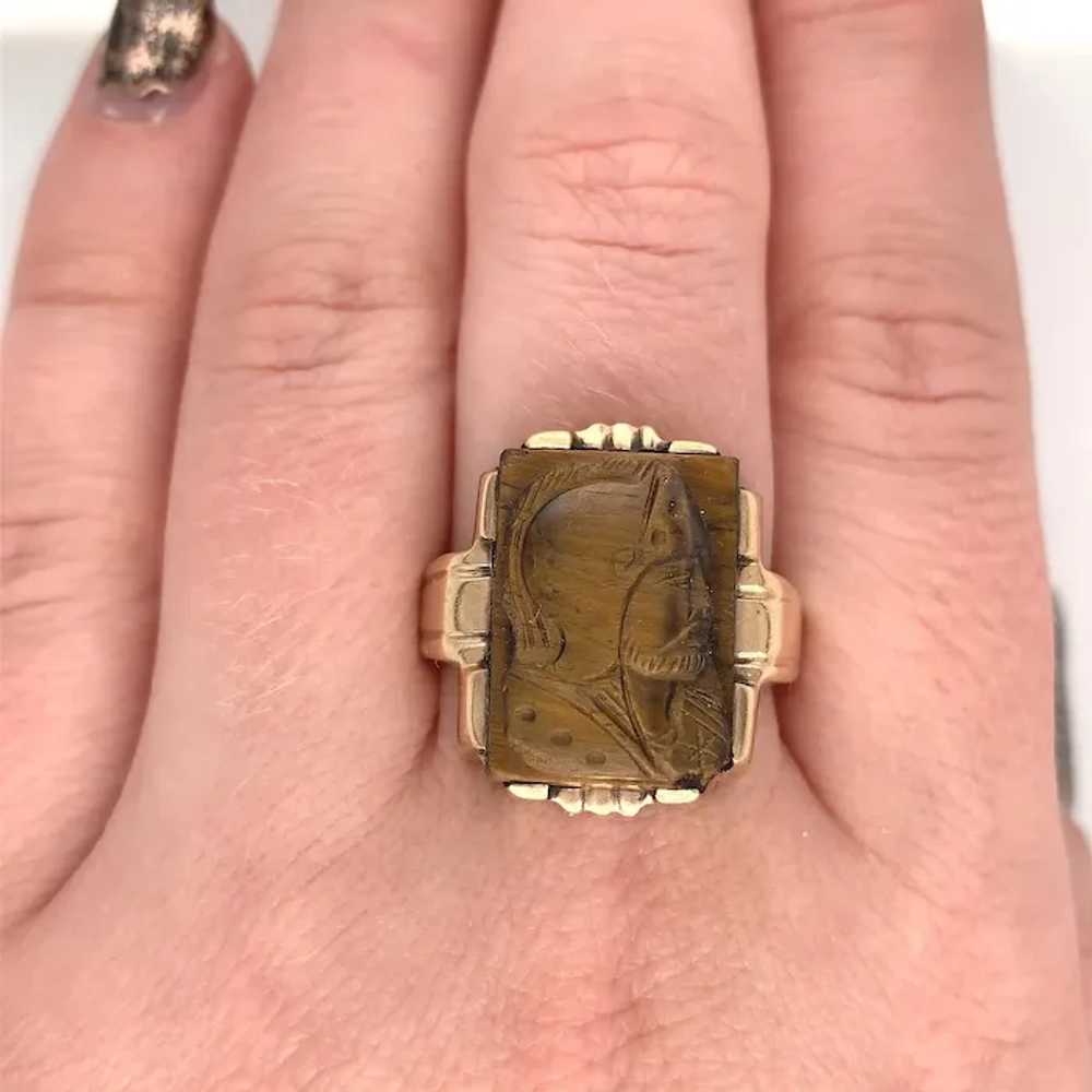 10K Tiger's Eye Quartz Cameo Men's Ring - image 5