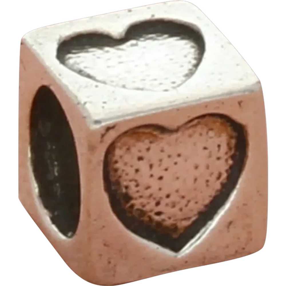 Sterling Silver Love Heart Block Bead Charm - image 1