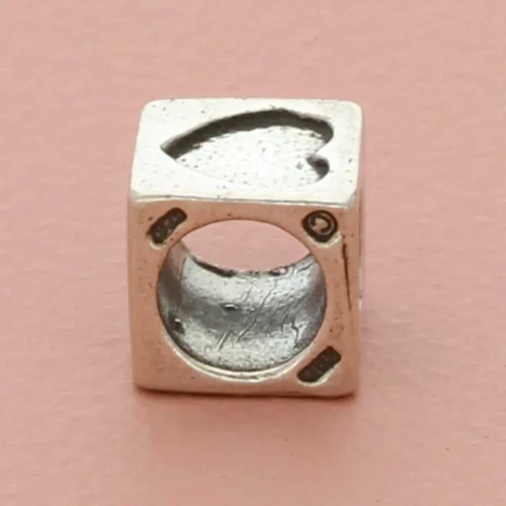 Sterling Silver Love Heart Block Bead Charm - image 3