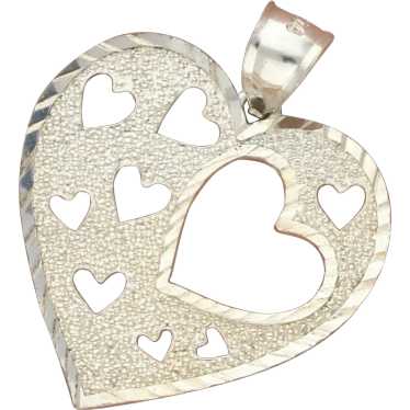 Sterling Silver Vintage Textured Hearts Pendant - image 1