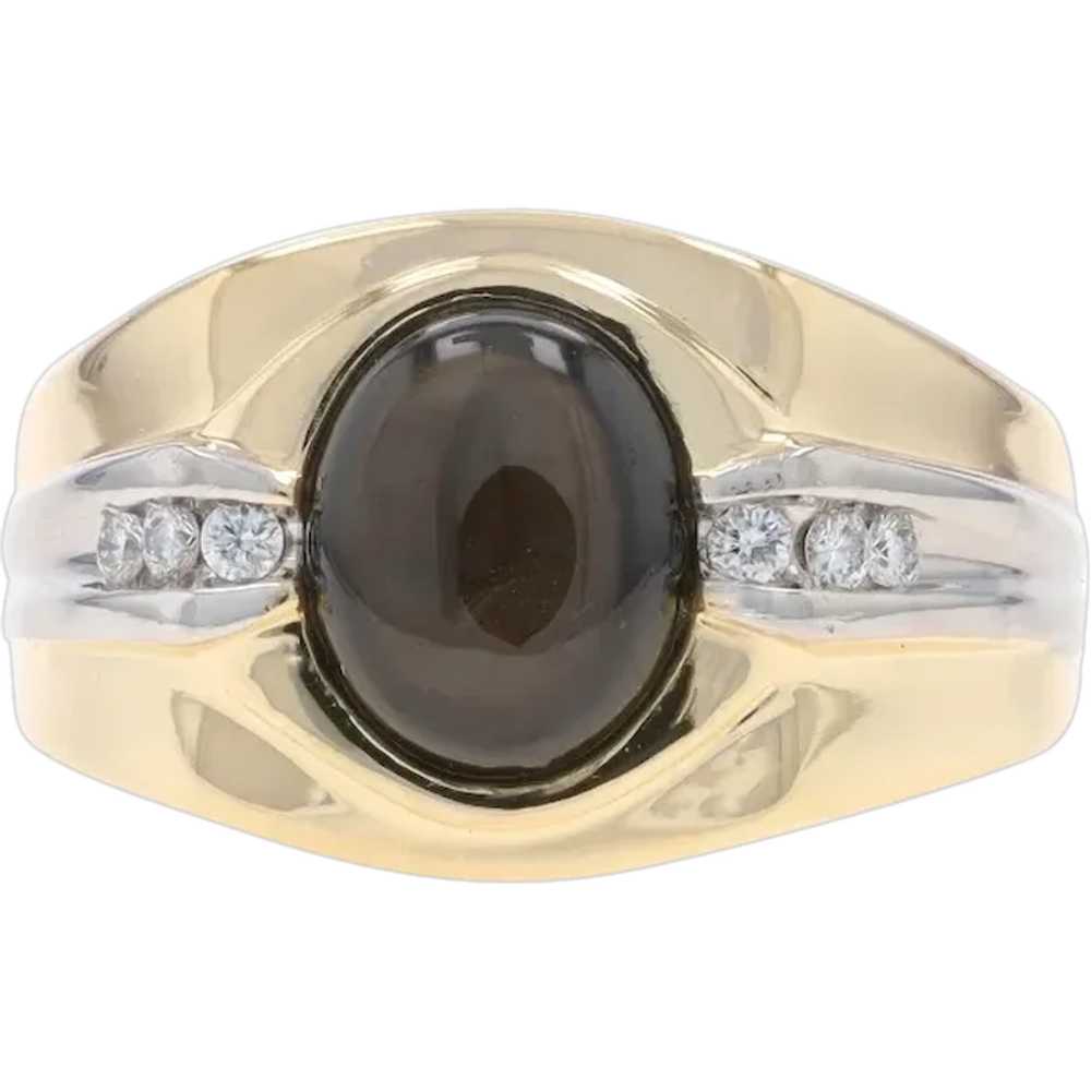 Yellow Gold Sapphire & Diamond Men's Ring - 14k O… - image 1