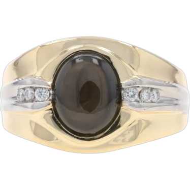 Yellow Gold Sapphire & Diamond Men's Ring - 14k O… - image 1