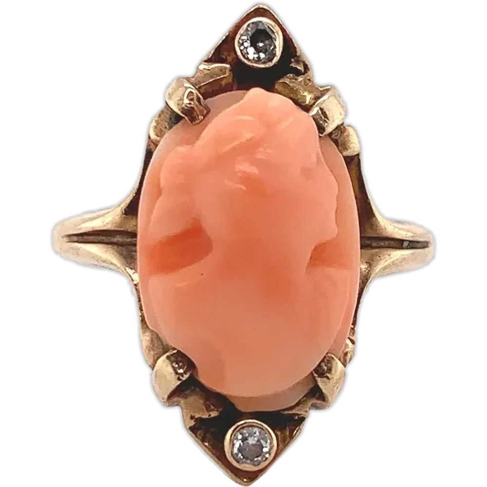 Coral Cameo 10K Ring with Diamond Accents - image 1