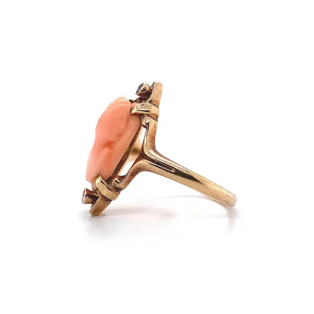 Coral Cameo 10K Ring with Diamond Accents - image 2