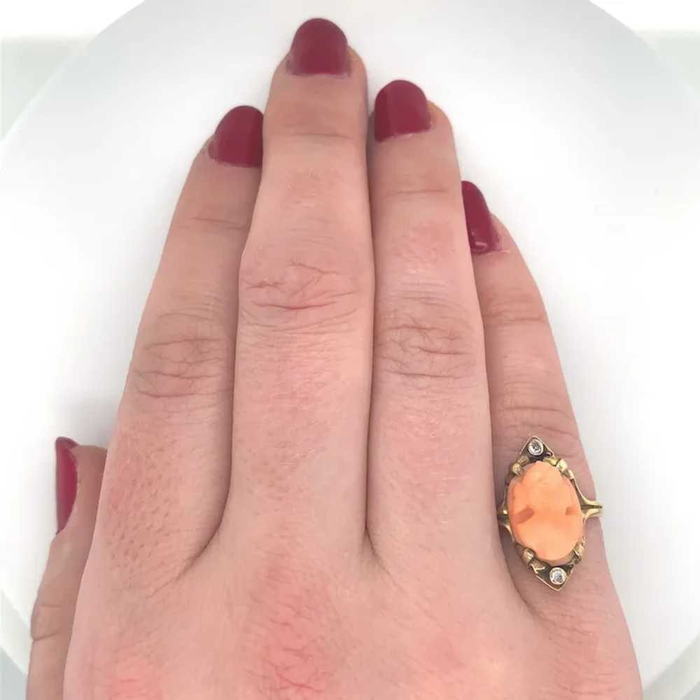 Coral Cameo 10K Ring with Diamond Accents - image 5