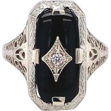 14K Onyx Filigree Ring with Diamond