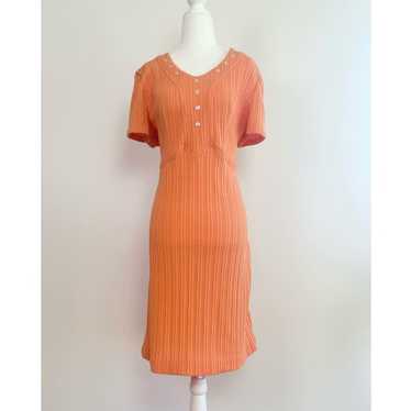 Vintage 60's Union Made Orange Ribbed Knit Polyes… - image 1