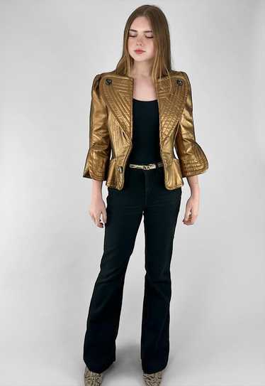 90's Vintage Couture Giles Deacon Bronze Leather … - image 1