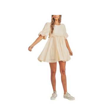 Mable Denver Puff Sleeve Mini Dress Cream Size M … - image 1