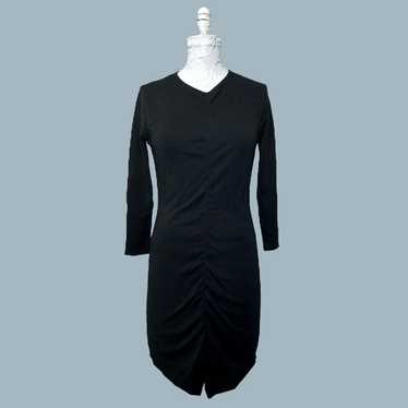 Re/Done Long Sleeve V-Neck Ruched Slit Dress Blac… - image 1