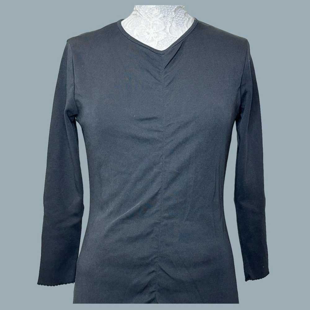 Re/Done Long Sleeve V-Neck Ruched Slit Dress Blac… - image 3