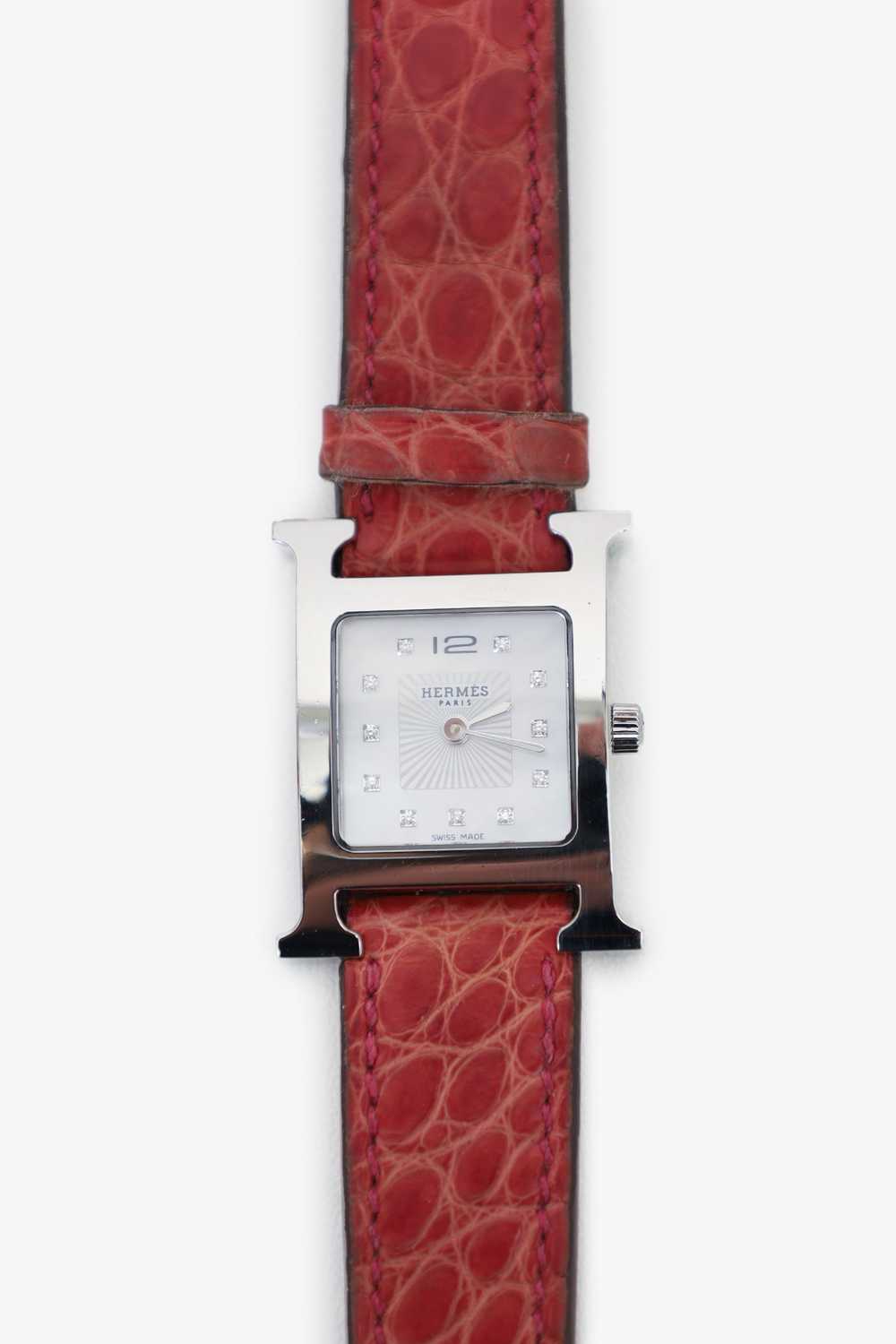 Hermès Pink Leather Diamond Heure H Mini Model Wa… - image 3