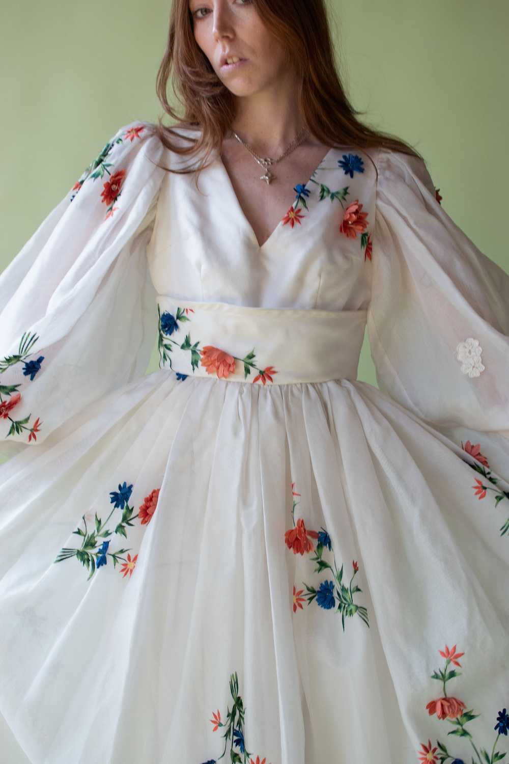 1970s Organza Gown w/ floral applique - image 7