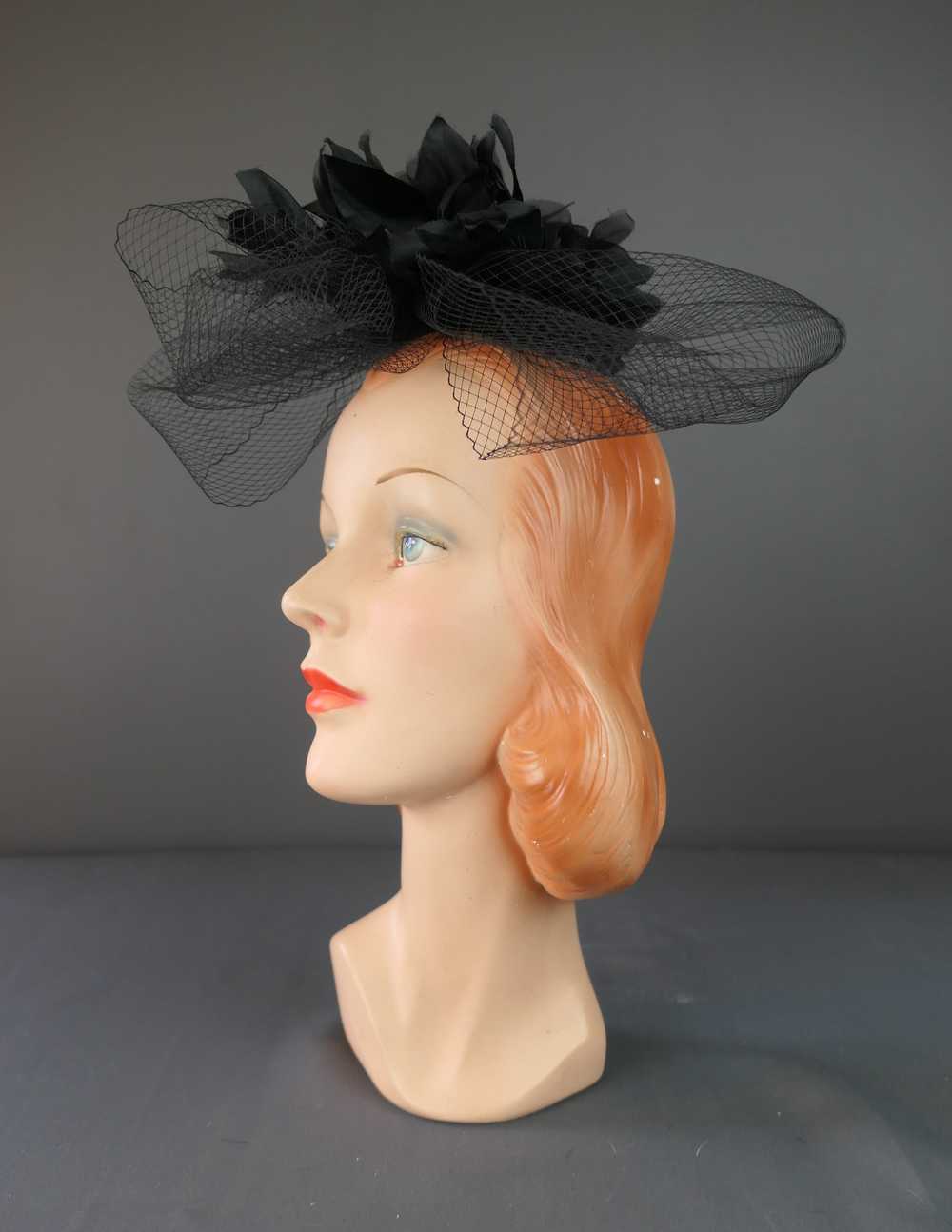Vintage Black Flower & Net Loops Fascinator Hat 1… - image 3