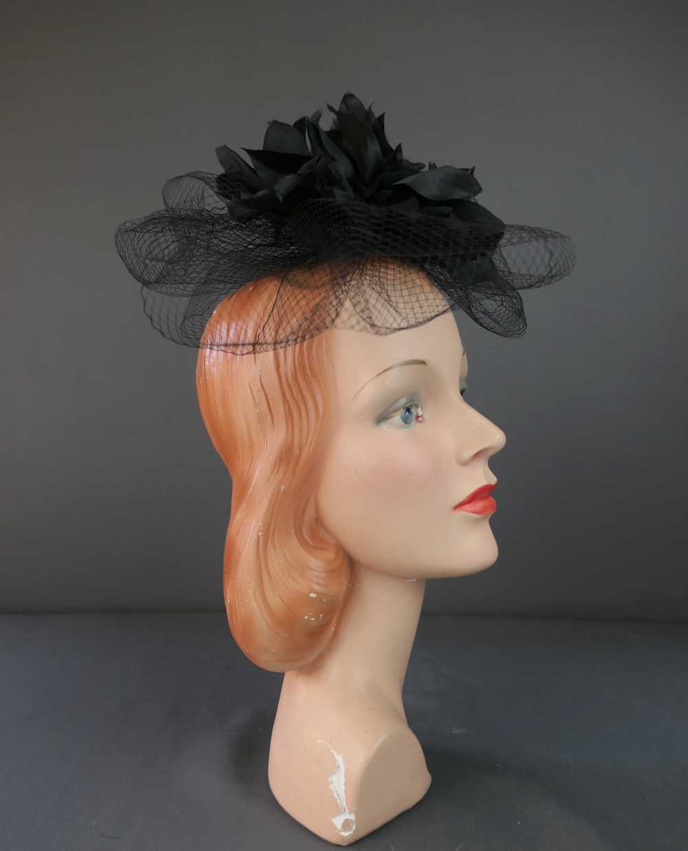 Vintage Black Flower & Net Loops Fascinator Hat 1… - image 4