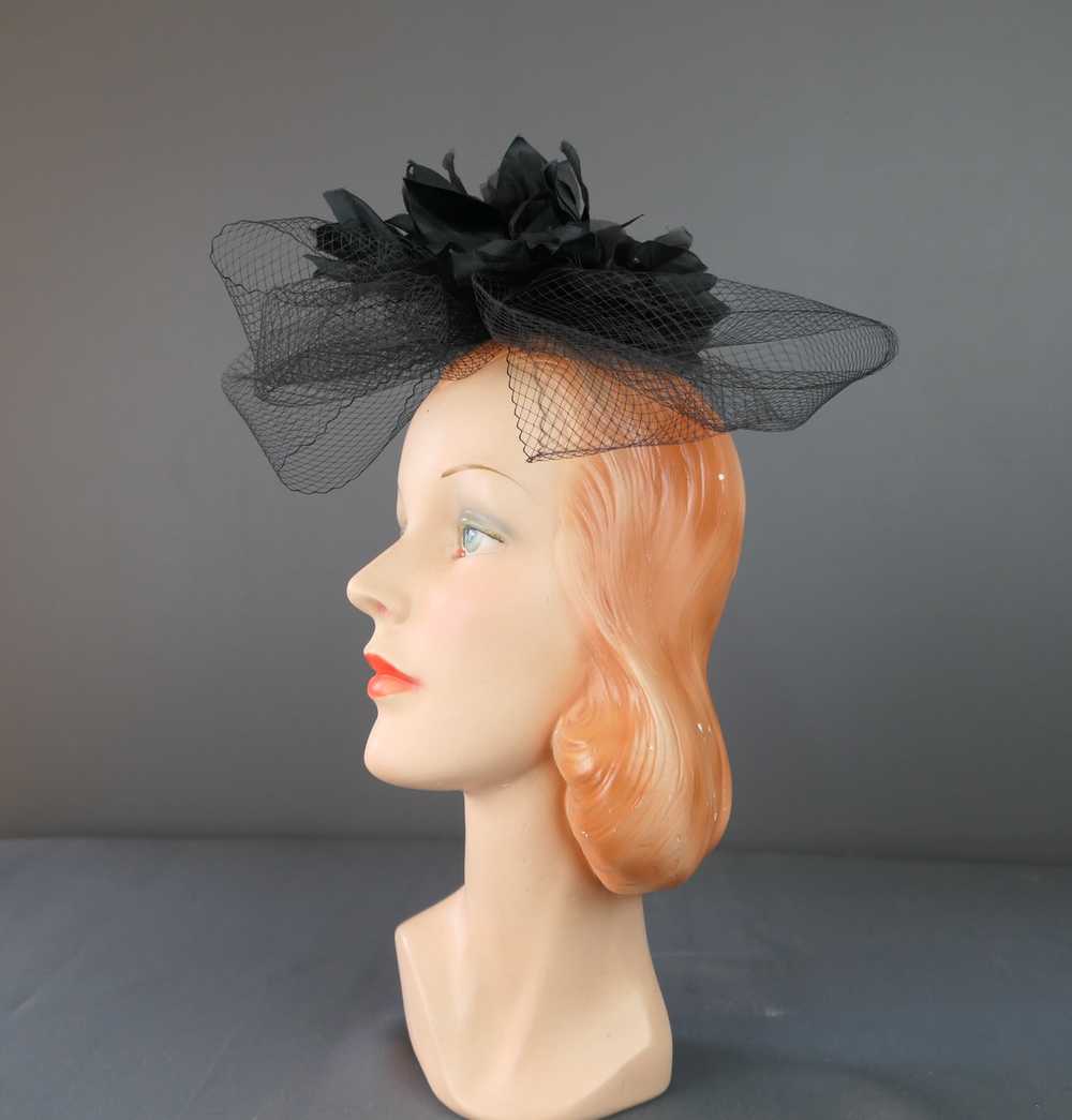 Vintage Black Flower & Net Loops Fascinator Hat 1… - image 5
