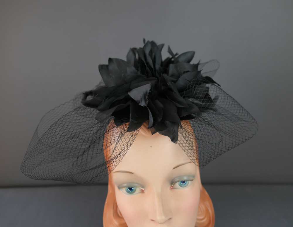 Vintage Black Flower & Net Loops Fascinator Hat 1… - image 7