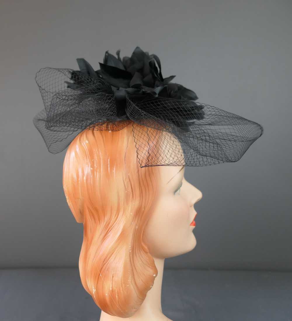 Vintage Black Flower & Net Loops Fascinator Hat 1… - image 8