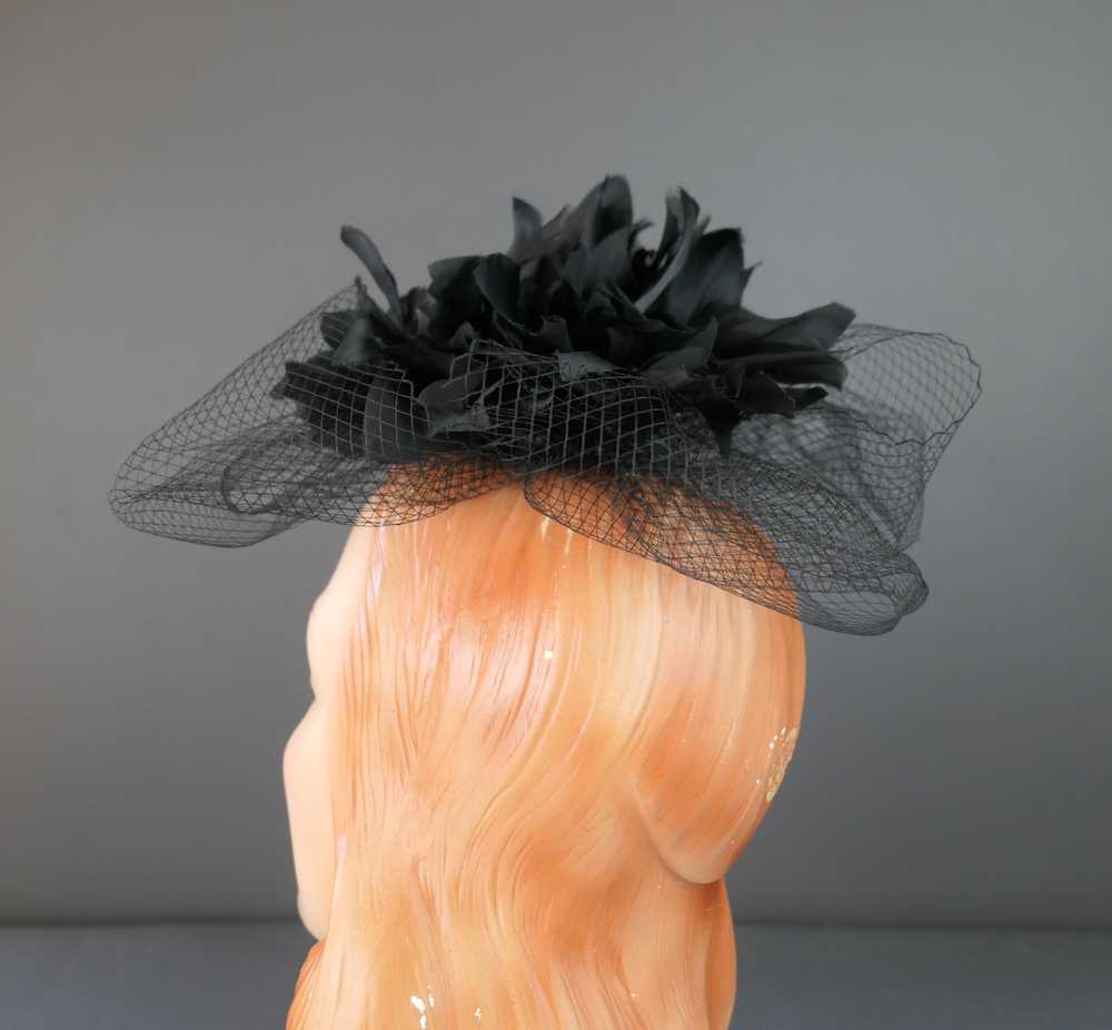 Vintage Black Flower & Net Loops Fascinator Hat 1… - image 9