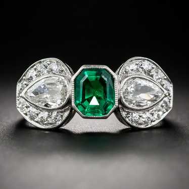 Art Deco Emerald and Diamond Bow Ring, GIA -F1 - image 1