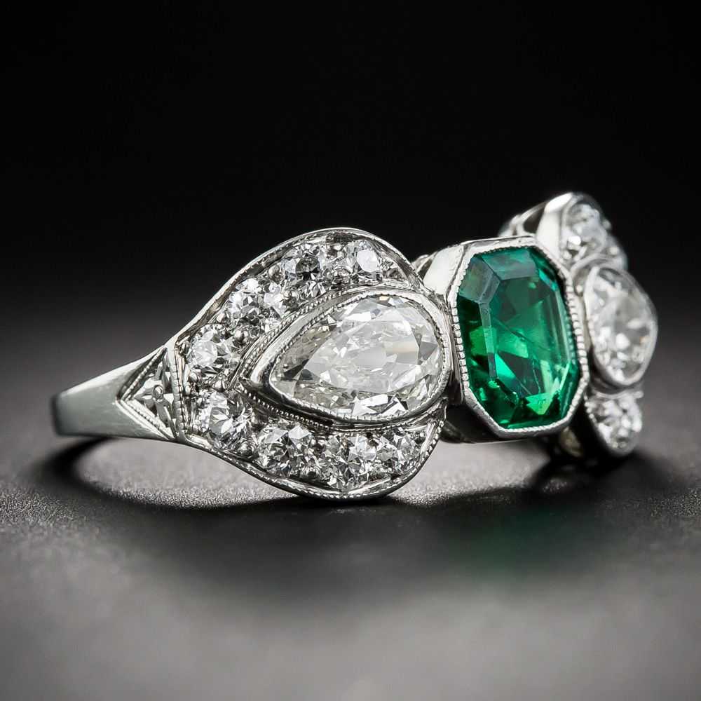 Art Deco Emerald and Diamond Bow Ring, GIA -F1 - image 2