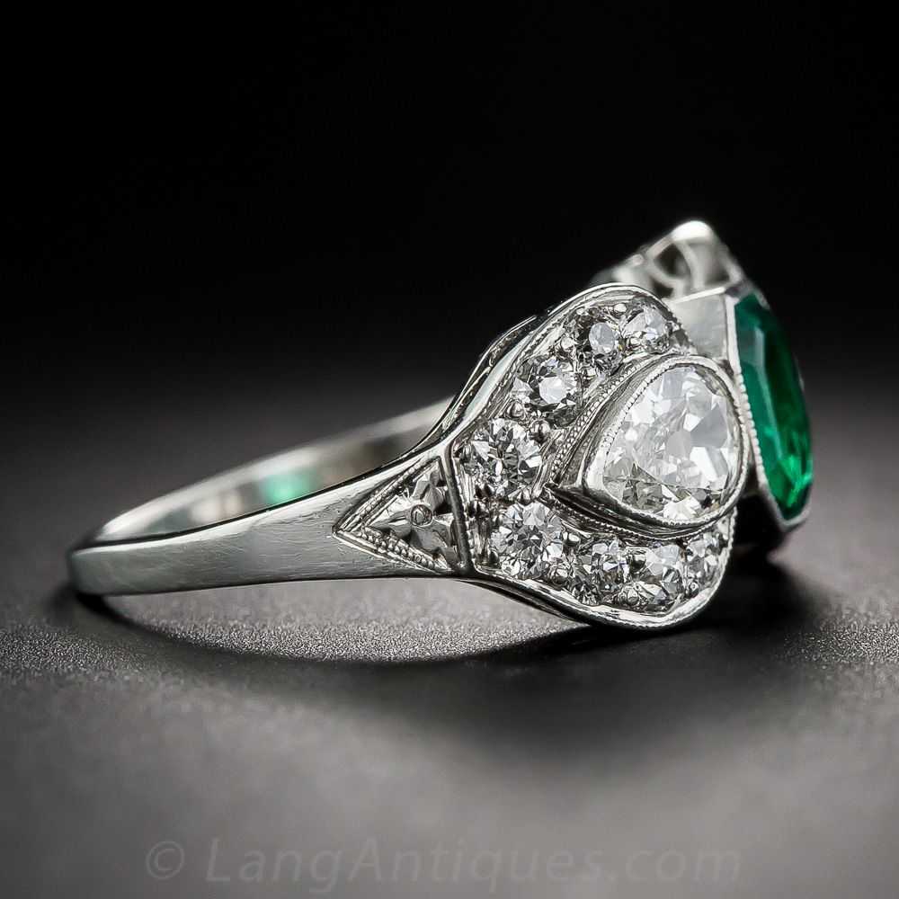 Art Deco Emerald and Diamond Bow Ring, GIA -F1 - image 3