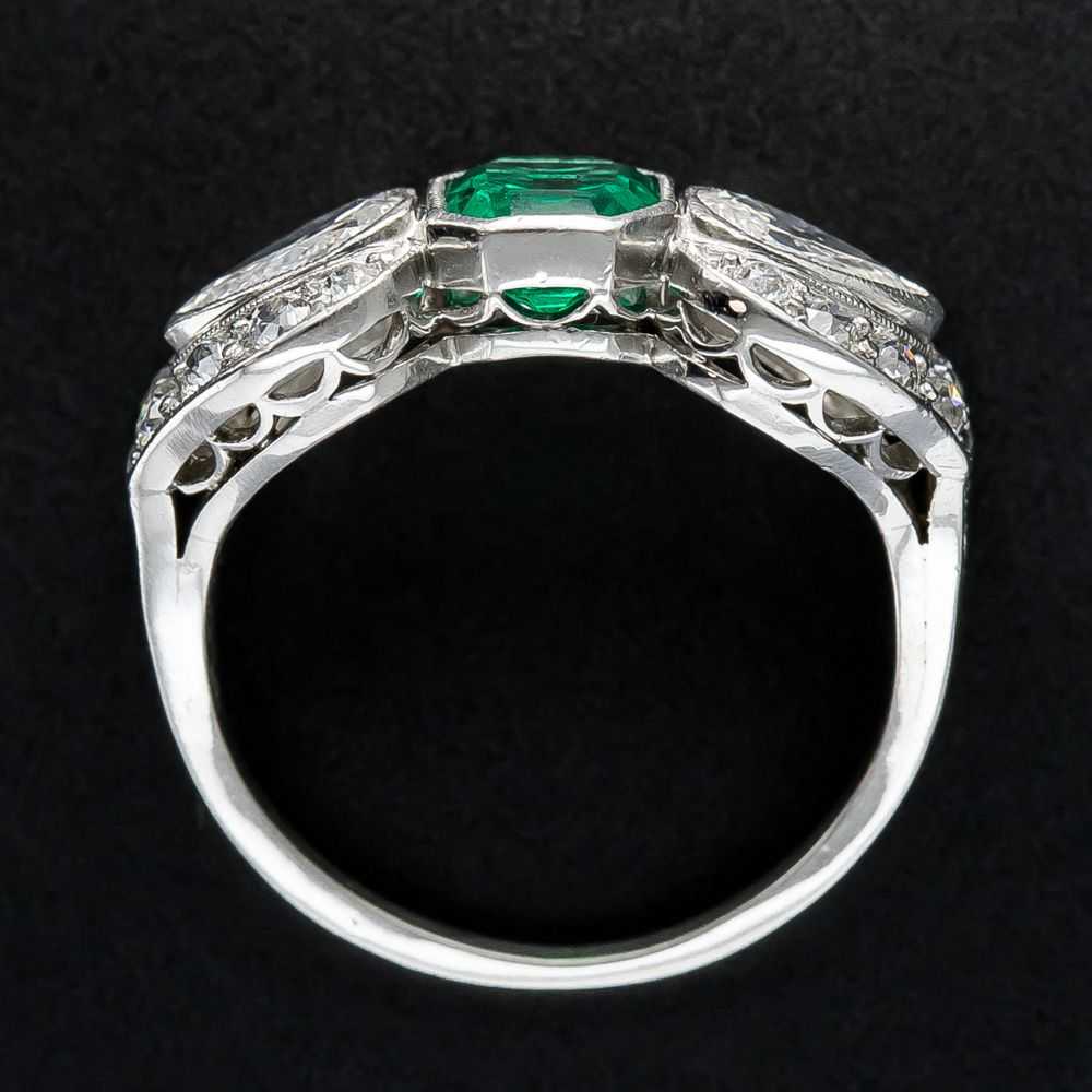 Art Deco Emerald and Diamond Bow Ring, GIA -F1 - image 4