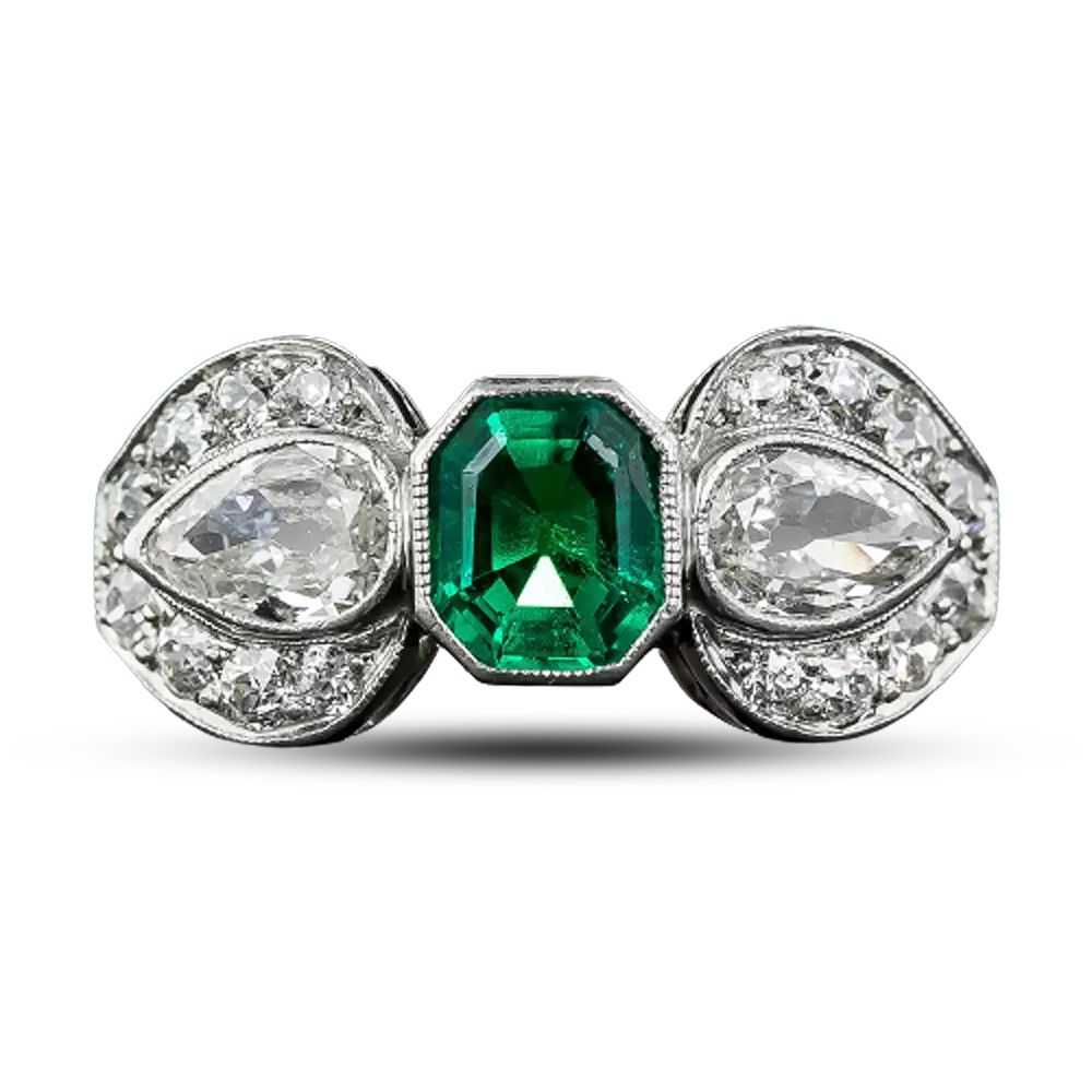 Art Deco Emerald and Diamond Bow Ring, GIA -F1 - image 6