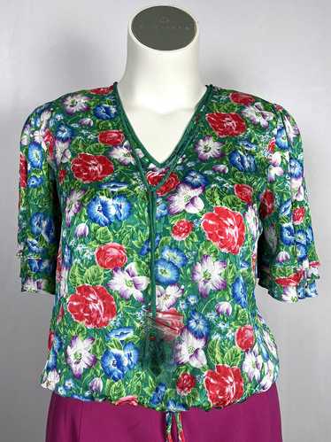 Vintage Diane Freis Size 12/14 Green & Blue Floral