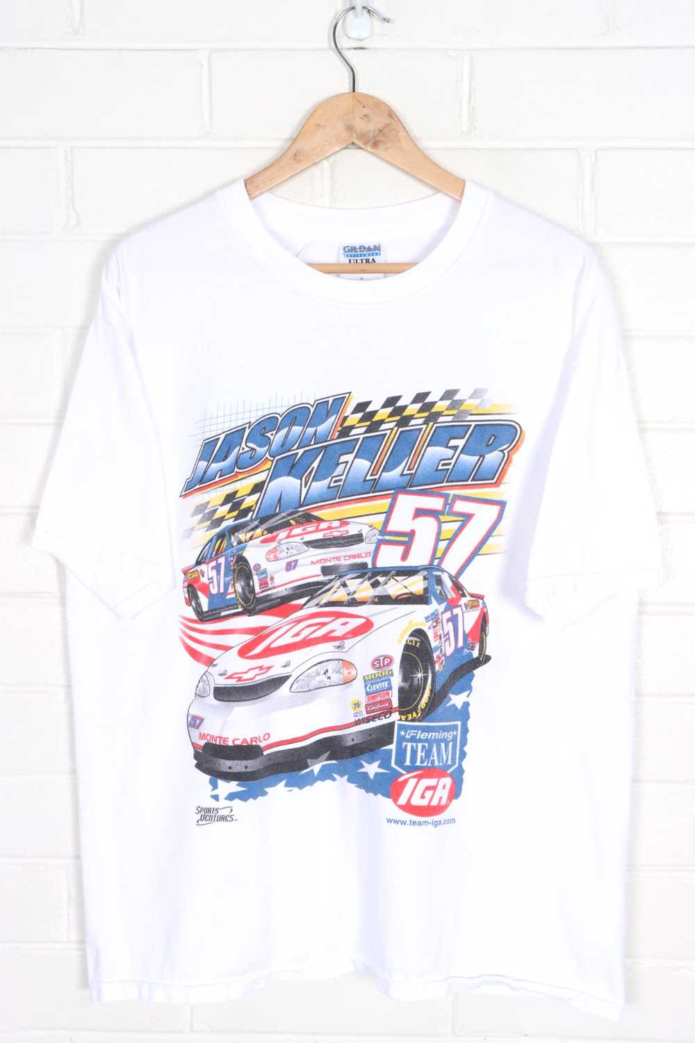 NASCAR Jason Keller #57 IGA Racing Front Back T-S… - image 1