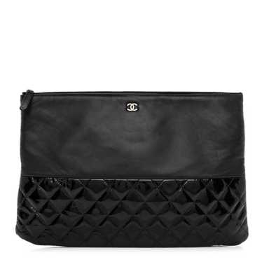CHANEL Lambskin Patent Quilted Large Cosmetic Case