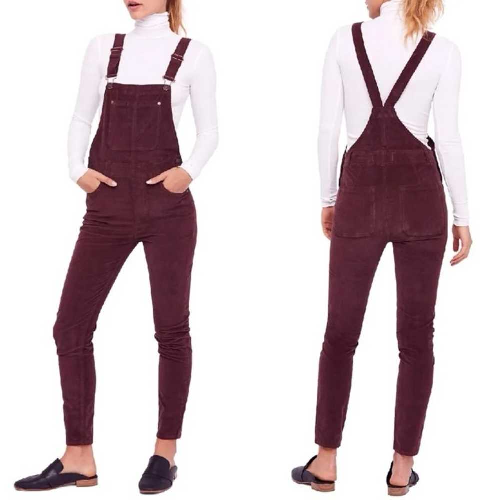 Free People Red Wine Slim Ankle Corduroy Overalls - image 12