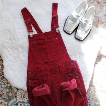 Free People Red Wine Slim Ankle Corduroy Overalls - image 1