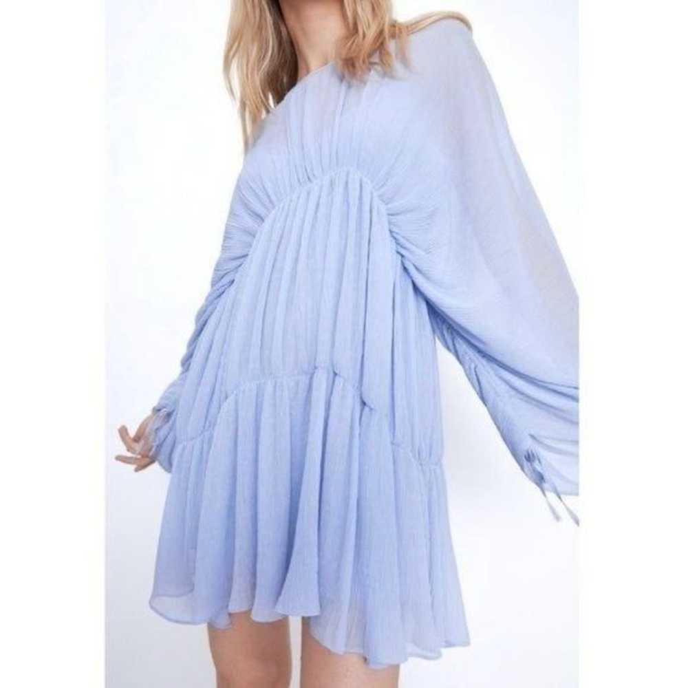 Zara Light Blue Pleated Drape Mini Dress M - image 3