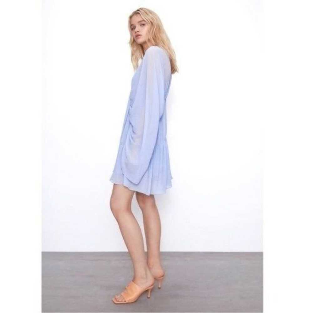 Zara Light Blue Pleated Drape Mini Dress M - image 5