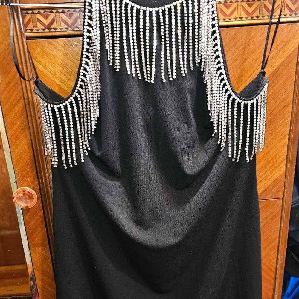Michael Kors party haulter dress rhinestone fringe - image 4