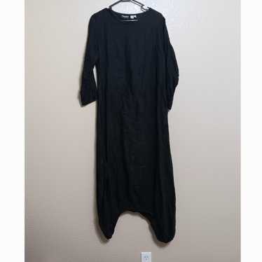 Heydarì Black Linen Midi Elastic Hem Dress - image 1