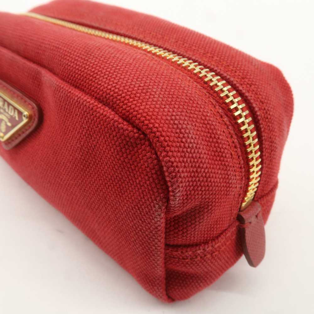 PRADA Logo Canvas Leather Pouch Cosmetic Pouch Red - image 12