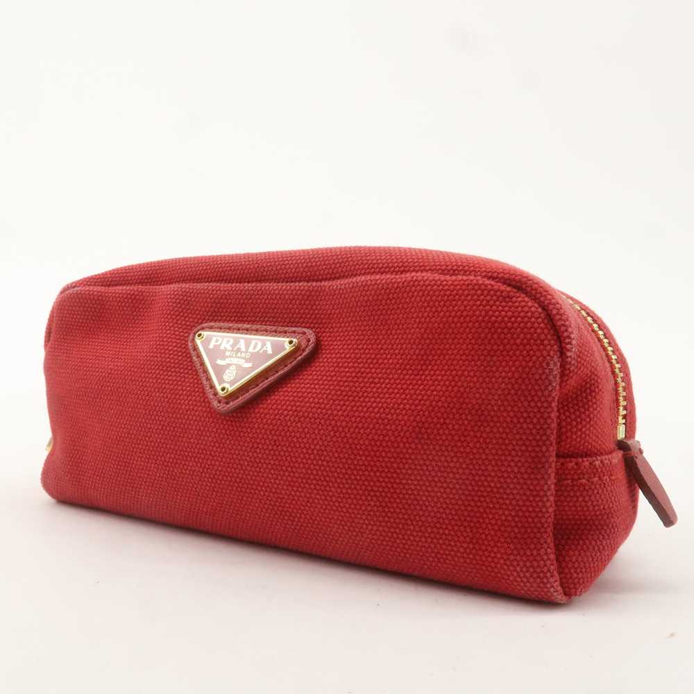 PRADA Logo Canvas Leather Pouch Cosmetic Pouch Red - image 4