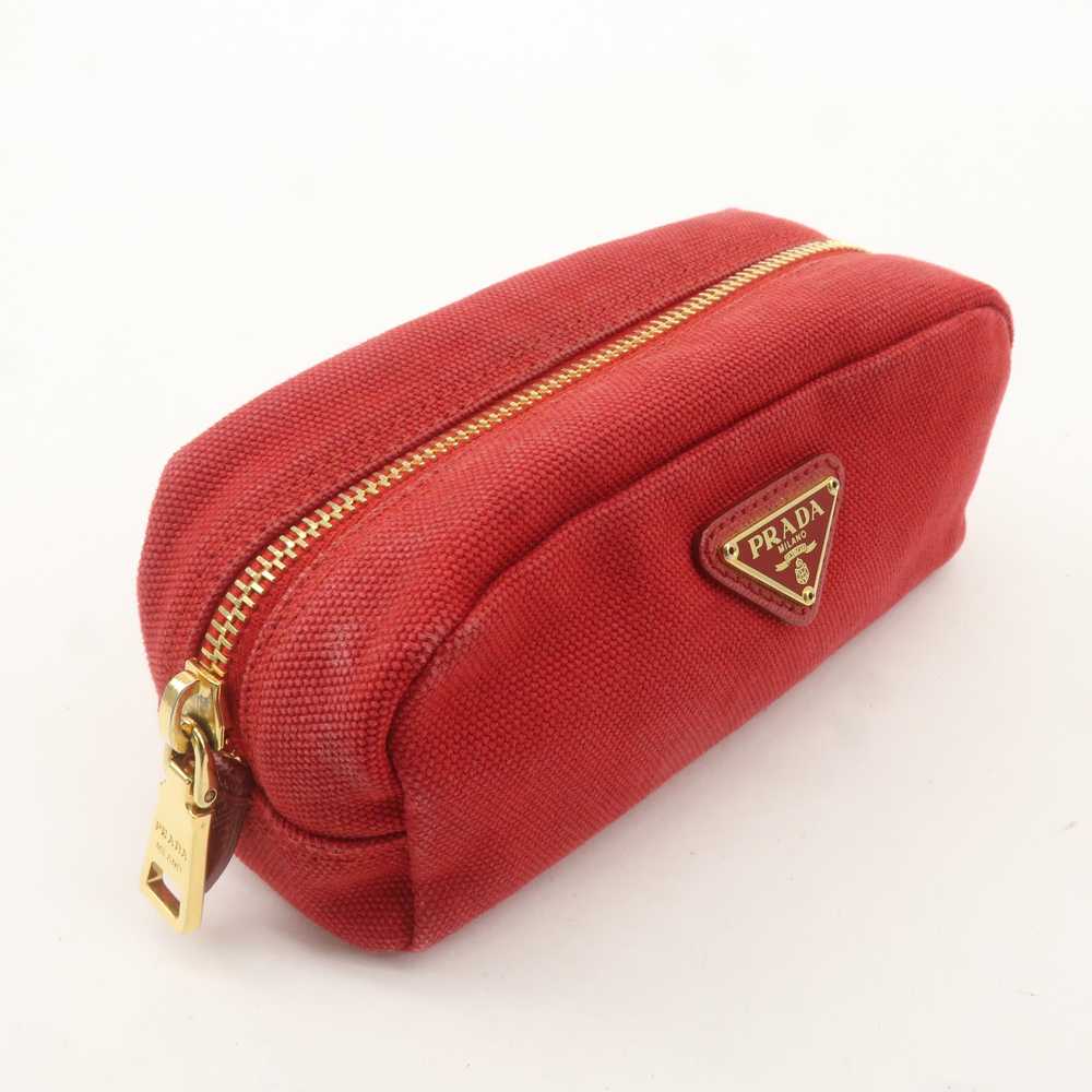 PRADA Logo Canvas Leather Pouch Cosmetic Pouch Red - image 5