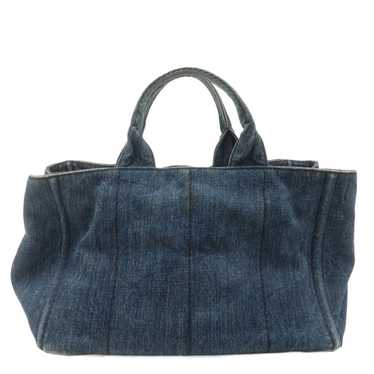 PRADA Logo Canapa Denim Tote bag Hand Bag Blue B18