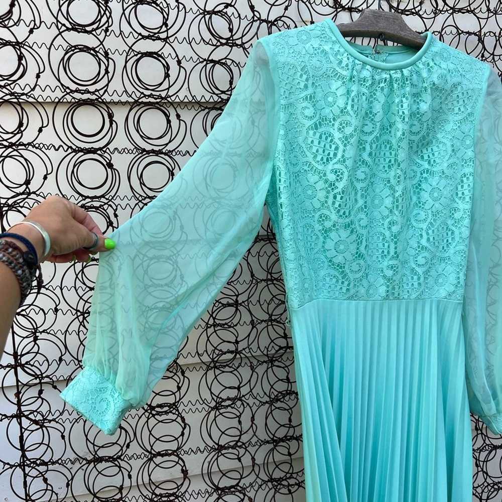 60s 70s blue polyester accordion pleat skirt lace… - image 5
